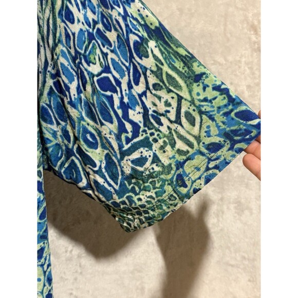 Chico's Travelers Blue Green Open Front Flowy Cardigan Stretch Women's Size 2 - Picture 7 of 9